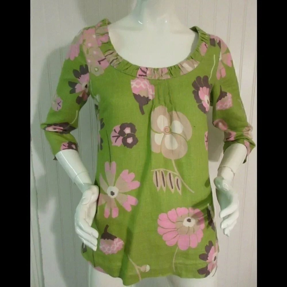 Boden  floral tunic too green sizzle XS /4
